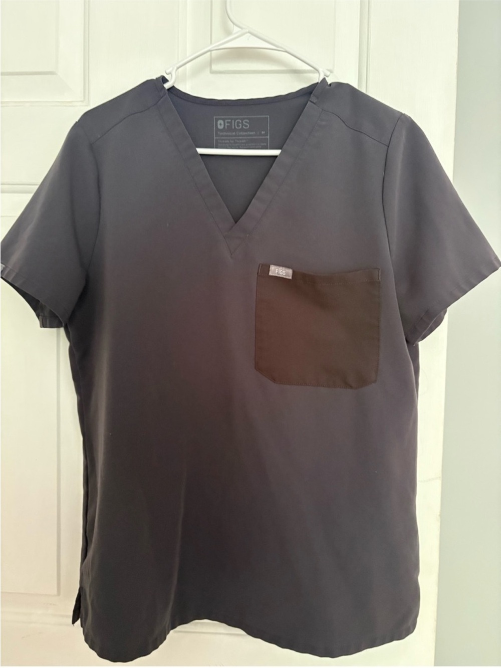 FIGS Women’s Short Sleeve V-Neck Scrub Top - Black and Charcoal